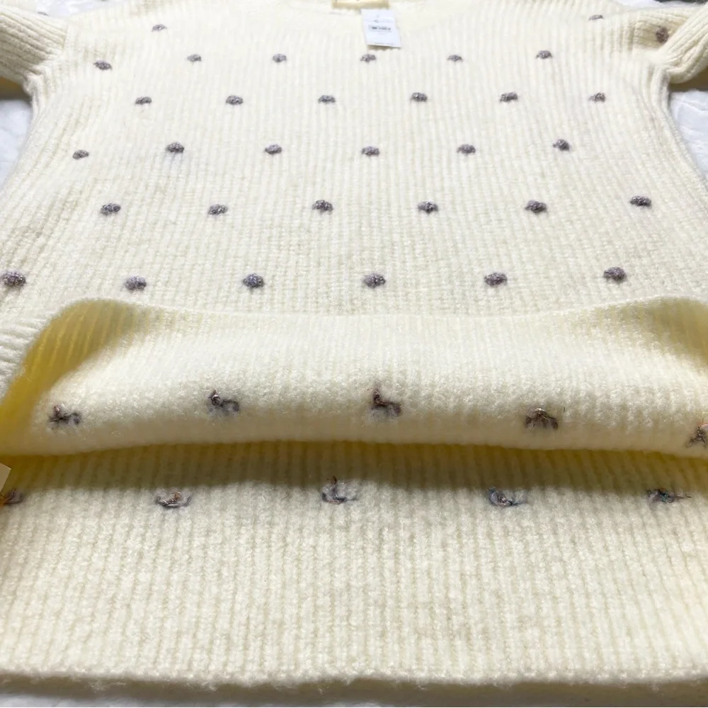 Lou & Grey Shimmer Metallic Polka Dot Wool Blend Tunic Sweater in Cream NWT XS